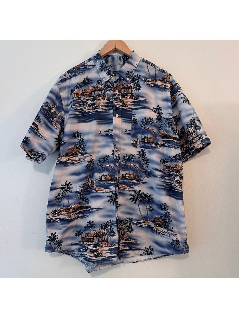 David Taylor Collection Hawaiian Shirt XL Tropical Island Sailboat Button Down